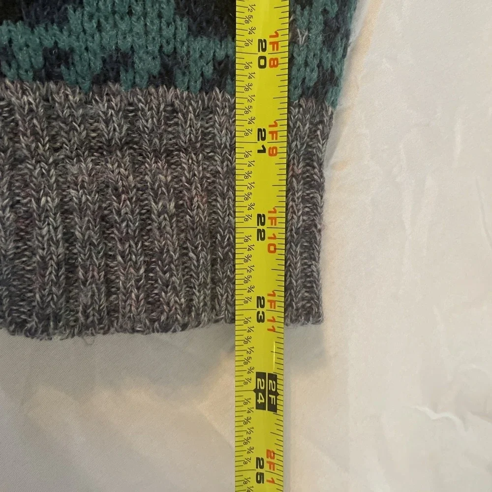 London Fog Sweater Men Large Grey Blue Fair Isle Wool Blend Crewneck Made in USA